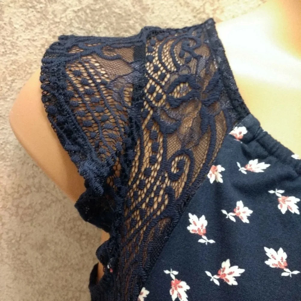 Heart Soul Navy Blouse with Lace Sleeves